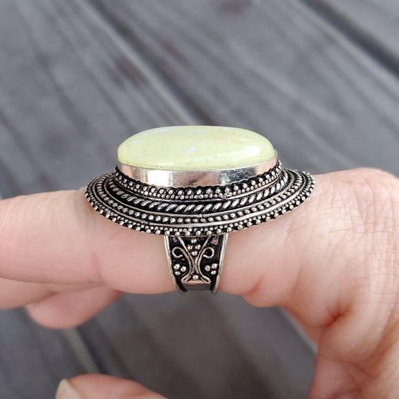 New Huge Dichroic Glass 925 Silver Statement Ring. - Picture 2 of 14